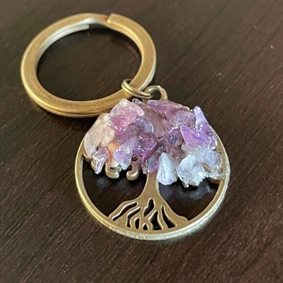 Tree of Life Natural Purple Amethyst Keychain w/Bronze (Read Description) - Picture 11 of 15